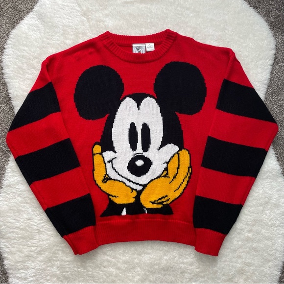Mickey & Co. Sweaters - Vintage Mickey Mouse black and red stripe knit sweater